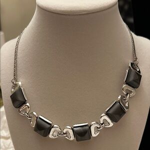 Chic Silver and Black Geometric Necklace